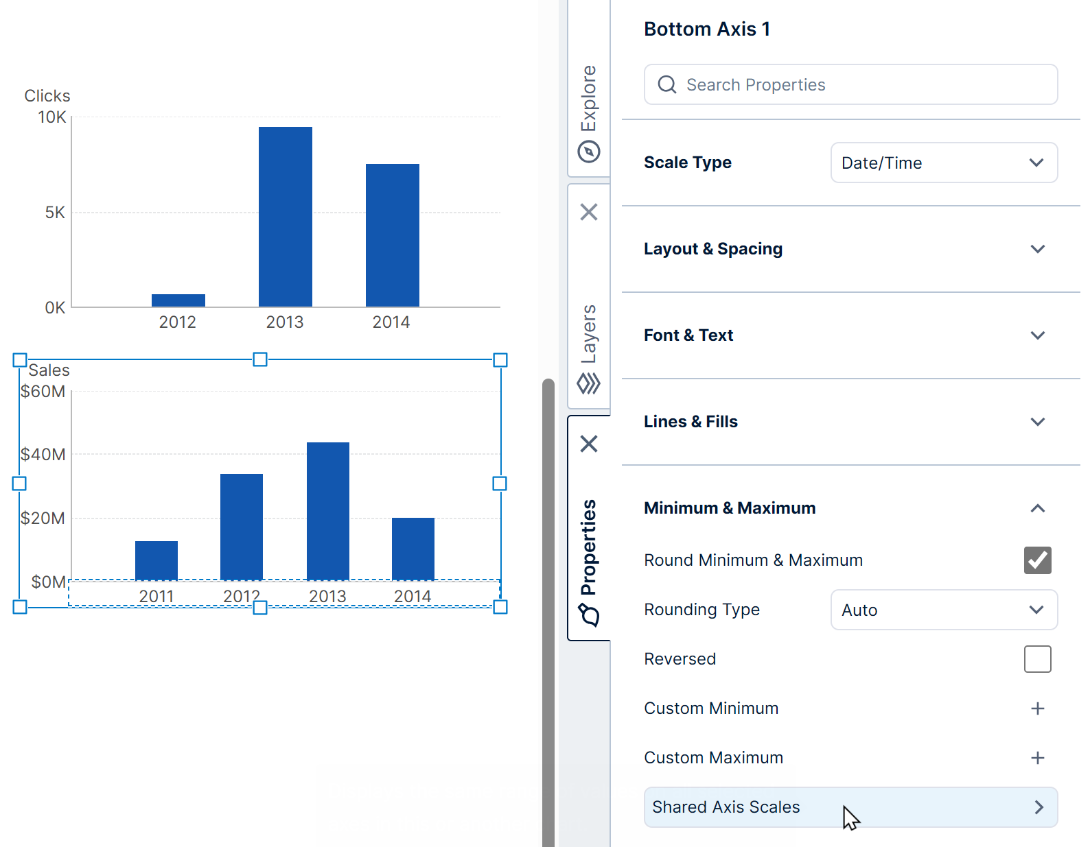 Select the option Shared Axis Scales