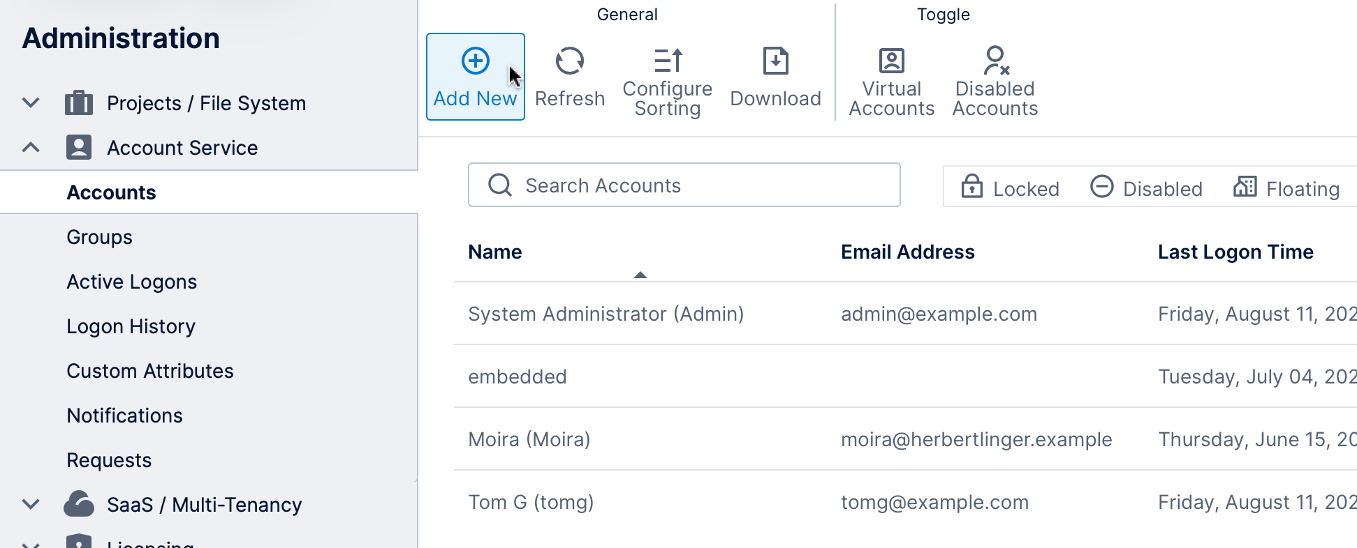 Go to the Accounts screen to add an account