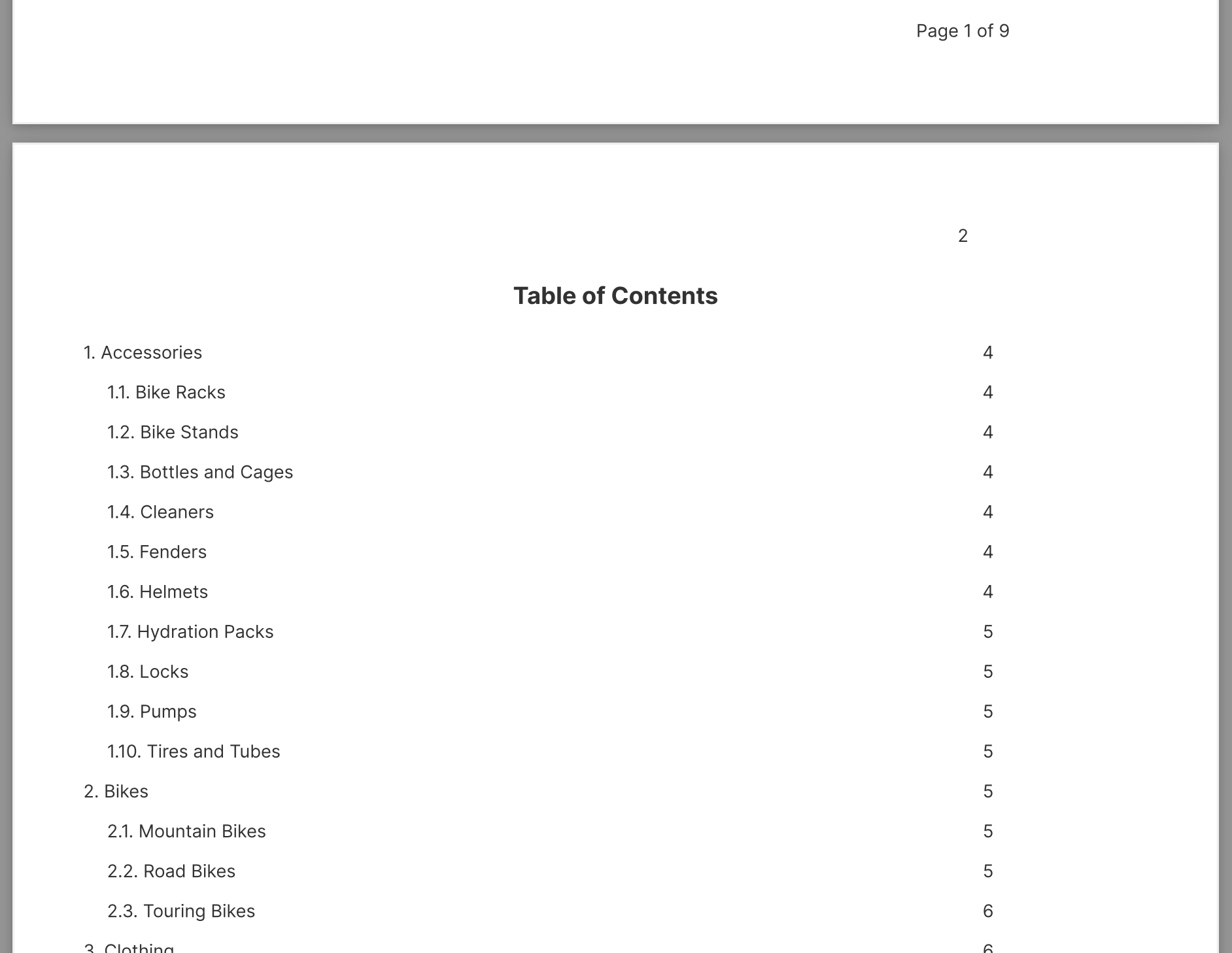 Viewing a table of contents in PDF format