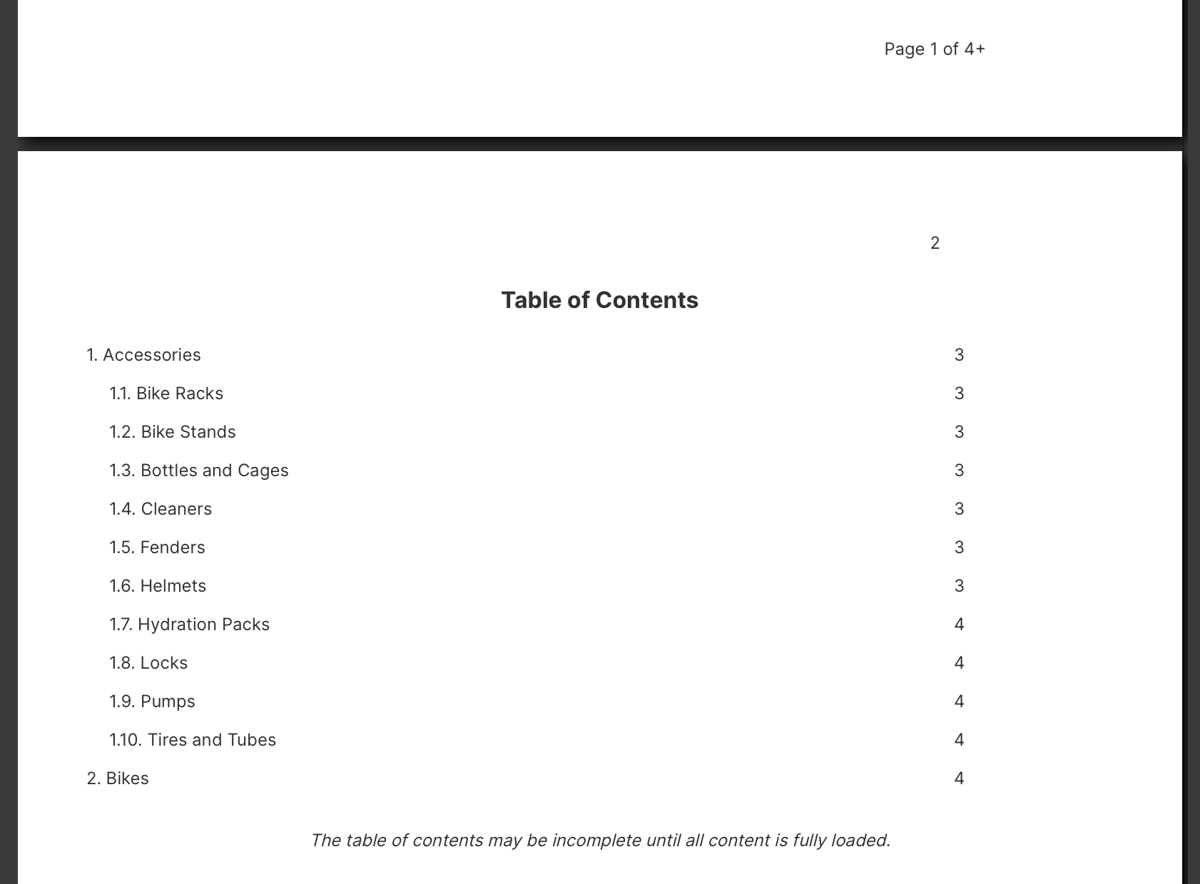 Viewing a table of contents in the browser