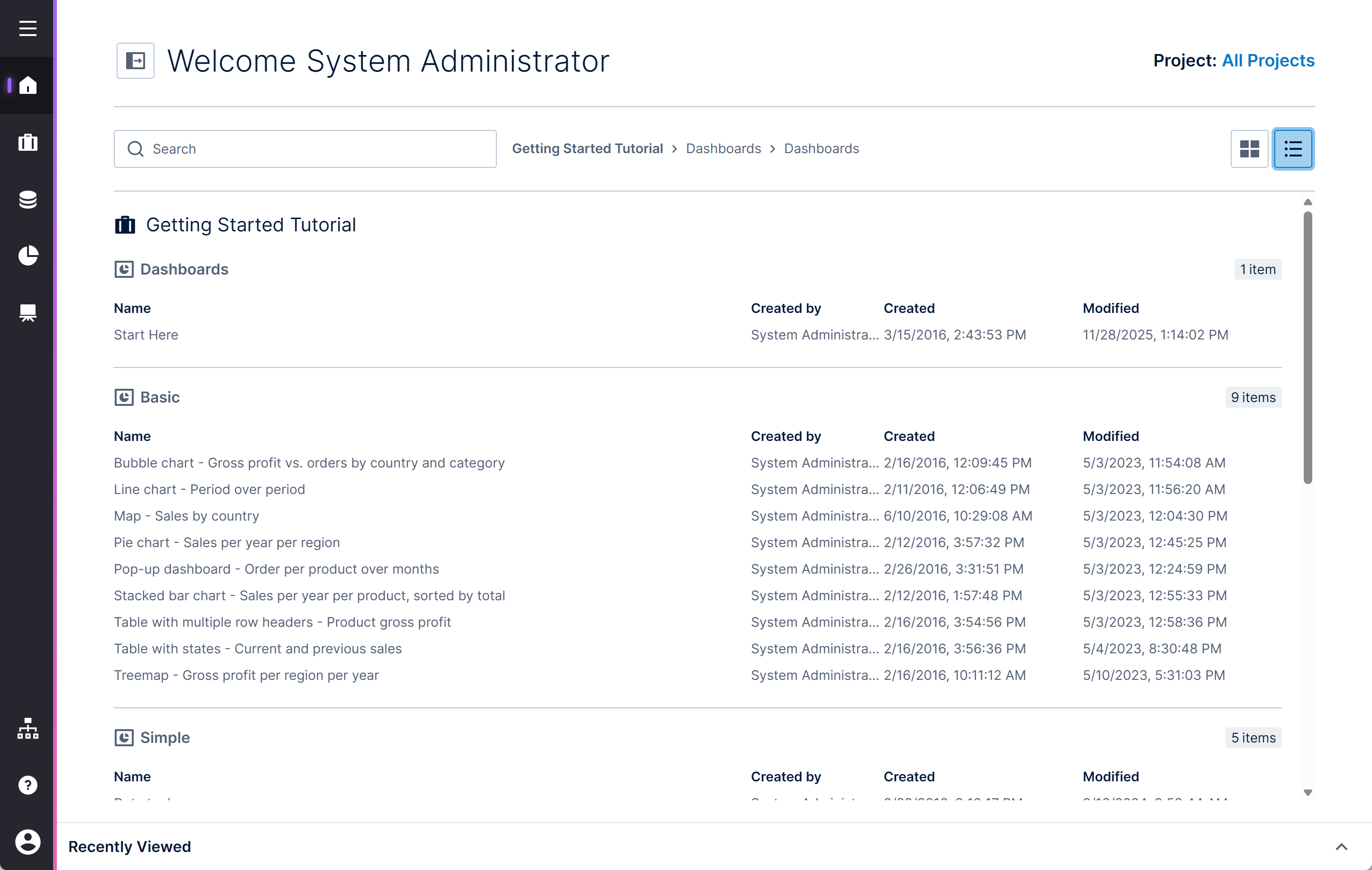 Showing items as a list