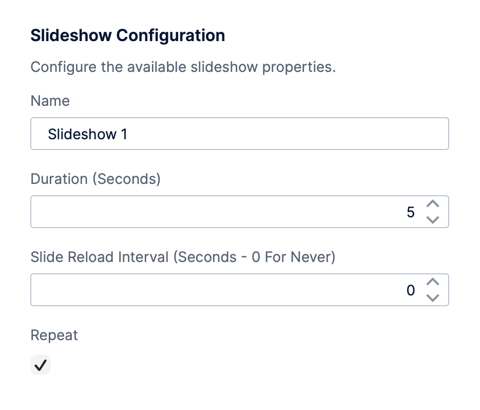 Slideshow configuration options